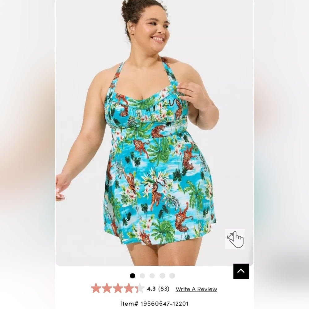 TORRID Retro Wireless Ruched Cup Swim Dress Size 3